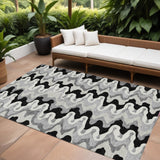 8' X 10' Black Gray And Silver Abstract Washable Indoor Outdoor Area Rug