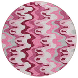 8' Blush Pink And Mauve Round Abstract Washable Indoor Outdoor Area Rug