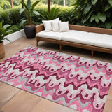 8' X 10' Blush Pink And Mauve Abstract Washable Indoor Outdoor Area Rug