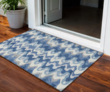 3' X 5' Navy Blue And Sky Blue Abstract Washable Indoor Outdoor Area Rug