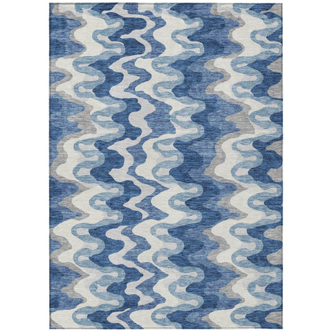 5' X 8' Navy Blue And Sky Blue Abstract Washable Indoor Outdoor Area Rug