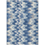 8' X 10' Navy Blue And Sky Blue Abstract Washable Indoor Outdoor Area Rug