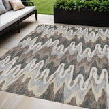 5' X 8' Charcoal Gray And Silver Abstract Washable Indoor Outdoor Area Rug