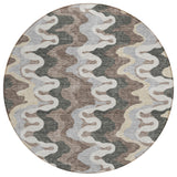 8' Charcoal Gray And Silver Round Abstract Washable Indoor Outdoor Area Rug