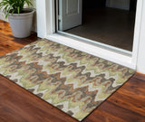 3' X 5' Chocolate Copper And Artichoke Green Abstract Washable Indoor Outdoor Area Rug