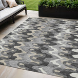5' X 8' Gray Silver And Charcoal Abstract Washable Indoor Outdoor Area Rug