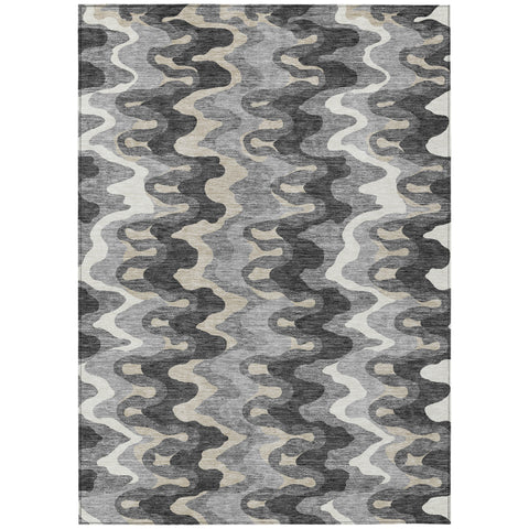 5' X 8' Gray Silver And Charcoal Abstract Washable Indoor Outdoor Area Rug