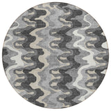8' Gray Silver And Charcoal Round Abstract Washable Indoor Outdoor Area Rug