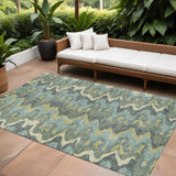 8' X 10' Sage And Artichoke Green Abstract Washable Indoor Outdoor Area Rug