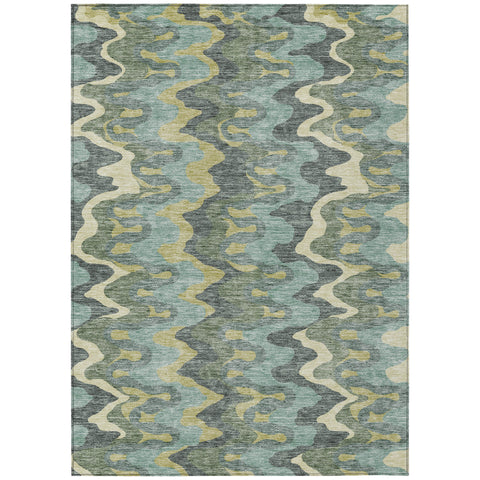 8' X 10' Sage And Artichoke Green Abstract Washable Indoor Outdoor Area Rug