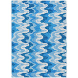 5' X 8' Sky Blue Denim Blue And Ivory Abstract Washable Indoor Outdoor Area Rug