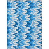 8' X 10' Sky Blue Denim Blue And Ivory Abstract Washable Indoor Outdoor Area Rug