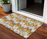 3' X 5' Terra Cotta Copper And Gray Abstract Washable Indoor Outdoor Area Rug