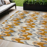 5' X 8' Terra Cotta Copper And Gray Abstract Washable Indoor Outdoor Area Rug
