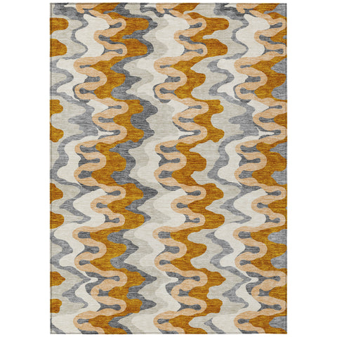 5' X 8' Terra Cotta Copper And Gray Abstract Washable Indoor Outdoor Area Rug