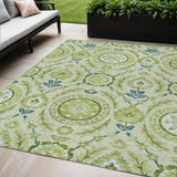 5' X 8' Artichoke Green Olive Green And Blue Floral Washable Indoor Outdoor Area Rug
