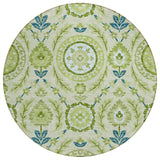 8' Artichoke Green Olive Green And Blue Round Floral Washable Indoor Outdoor Area Rug