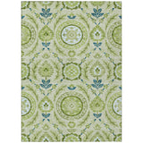 8' X 10' Artichoke Green Olive Green And Blue Floral Washable Indoor Outdoor Area Rug