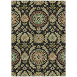 5' X 8' Black Gold And Copper Floral Washable Indoor Outdoor Area Rug