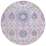 8' Blush Lavender And Purple Round Floral Washable Indoor Outdoor Area Rug