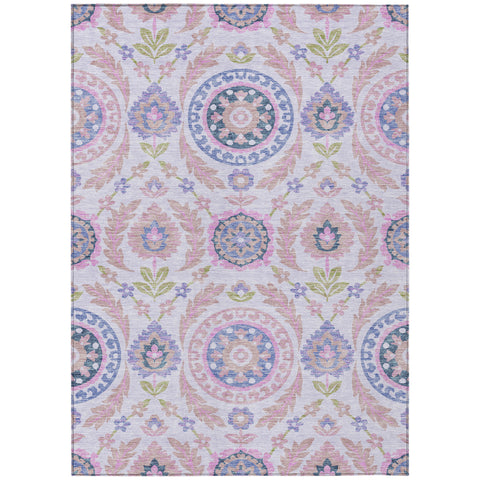 8' X 10' Blush Lavender And Purple Floral Washable Indoor Outdoor Area Rug