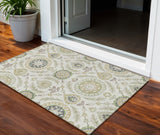 3' X 5' Ivory Beige And Taupe Floral Washable Indoor Outdoor Area Rug