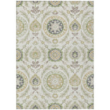8' X 10' Ivory Beige And Taupe Floral Washable Indoor Outdoor Area Rug
