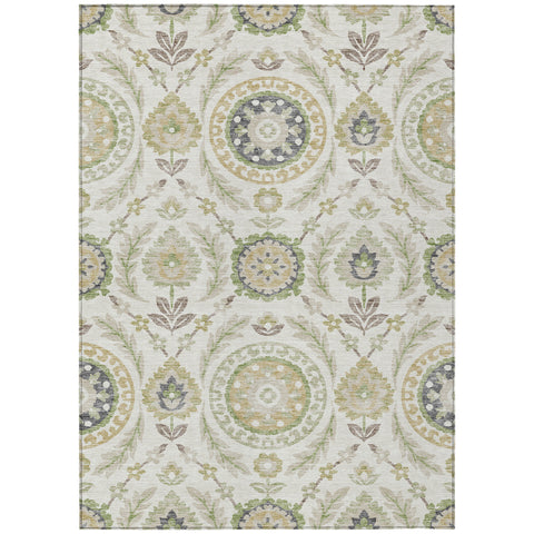 8' X 10' Ivory Beige And Taupe Floral Washable Indoor Outdoor Area Rug