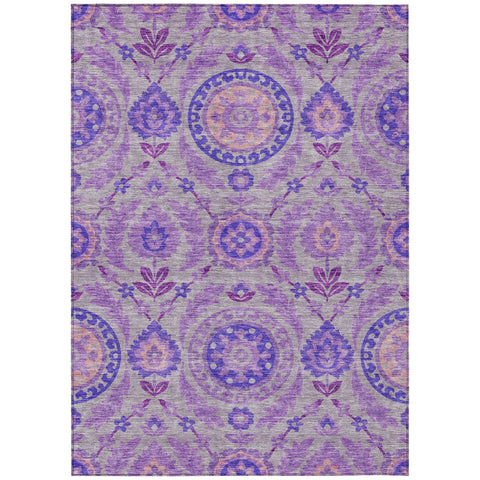 3' X 5' Lavender Lilac And Gray Floral Washable Indoor Outdoor Area Rug