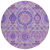 8' Lavender Lilac And Gray Round Floral Washable Indoor Outdoor Area Rug