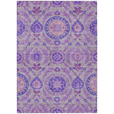 8' X 10' Lavender Lilac And Gray Floral Washable Indoor Outdoor Area Rug