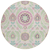 8' Pink Mauve And Mint Green Round Floral Washable Indoor Outdoor Area Rug