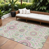 8' X 10' Pink Mauve And Mint Green Floral Washable Indoor Outdoor Area Rug
