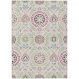 8' X 10' Pink Mauve And Mint Green Floral Washable Indoor Outdoor Area Rug