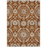 8' X 10' Orange Taupe And Gold Floral Washable Indoor Outdoor Area Rug
