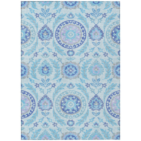 3' X 5' Sky Blue And Lavender Floral Washable Indoor Outdoor Area Rug