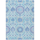 5' X 8' Sky Blue And Lavender Floral Washable Indoor Outdoor Area Rug