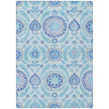 8' X 10' Sky Blue And Lavender Floral Washable Indoor Outdoor Area Rug