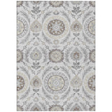 3' X 5' Silver Gray And Taupe Floral Washable Indoor Outdoor Area Rug