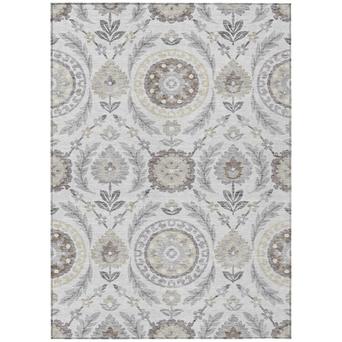 3' X 5' Silver Gray And Taupe Floral Washable Indoor Outdoor Area Rug