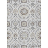 5' X 8' Silver Gray And Taupe Floral Washable Indoor Outdoor Area Rug