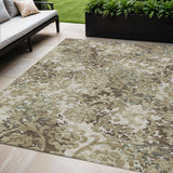 5' X 8' Beige Taupe And Brown Floral Washable Indoor Outdoor Area Rug