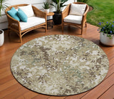 8' Beige Taupe And Brown Round Floral Washable Indoor Outdoor Area Rug