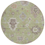 8' Artichoke Green And Beige Round Floral Washable Indoor Outdoor Area Rug