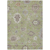 8' X 10' Artichoke Green And Beige Floral Washable Indoor Outdoor Area Rug