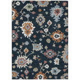 3' X 5' Black Blue And Ivory Floral Washable Indoor Outdoor Area Rug