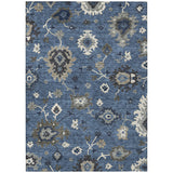 8' X 10' Blue Gray And White Floral Washable Indoor Outdoor Area Rug