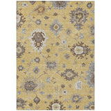 3' X 5' Gold Ivory And Brown Floral Washable Indoor Outdoor Area Rug