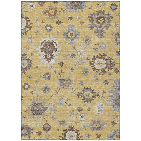 3' X 5' Gold Ivory And Brown Floral Washable Indoor Outdoor Area Rug