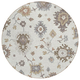 8' Ivory Gray And Taupe Round Floral Washable Indoor Outdoor Area Rug